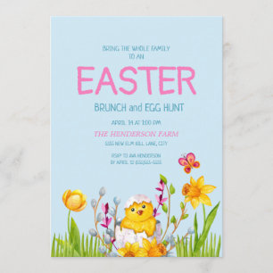 Invitation Fleurs de poussin de bébé mignon brunch de Pâques 