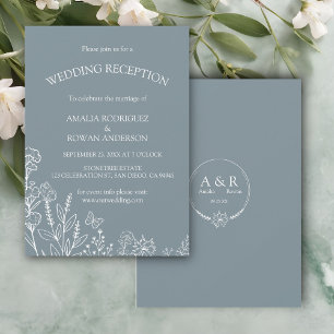Invitation Fleurs de prairie Réception de mariage gris bleu
