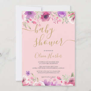Invitation Fleurs de Prairie Verte Bébé Fille Shower/ Sprinkl