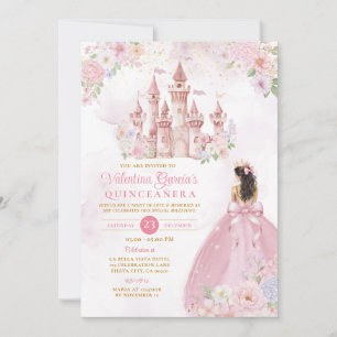 Invitation Fleurs de princesse au ruban rose Château royal po