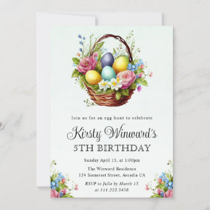 Invitation Fleurs de printemps à l'aquarelle Panier de Pâques