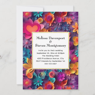 Invitation Fleurs de printemps colorées Mariage Motif