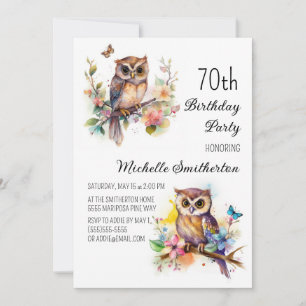 Invitation Fleurs de printemps de hibou Papillons 70e anniver