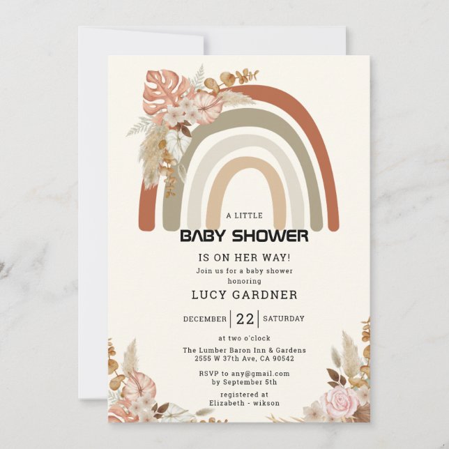 Invitation Fleurs de printemps | Rainbow Simple Girl Baby sho (Devant)