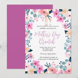Invitation Fleurs de printemps Vin Fête des Mères Brunch