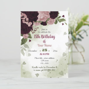 Invitation fleurs de prune rose verdure fête d'anniversaire