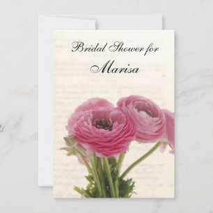 Invitation fleurs de ranunculus rose sur la douche de mariée 