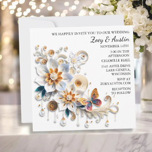 Invitation Fleurs de recouvrement de papier et Mariage papill