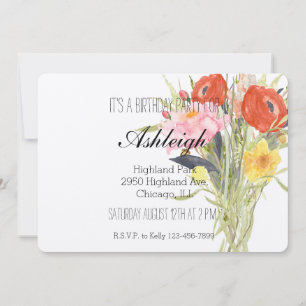 Invitation Fleurs de Renoncule Rouge Rose Jaune anniversaire