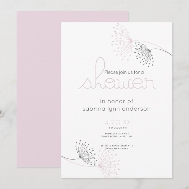 Invitation Fleurs de rose et de charbon de bois minimal chic (Devant / Derrière)