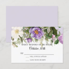Invitation Fleurs de rose péonie en aquarelle Lavande RSVP