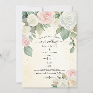 Invitation Fleurs de rose roses et blanches aux floraisons cr