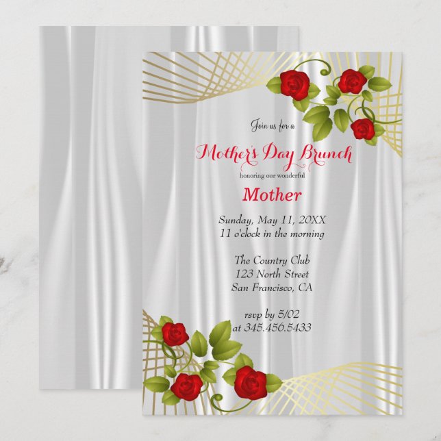Invitation Fleurs de rose rouge avec or - Fête des Mères Desi (Devant / Derrière)