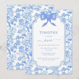 Invitation Fleurs de Roses Bleues Chinoiserie 1er Anniversair