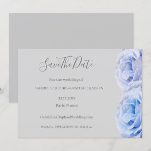 Invitation Fleurs de roses bleues poussiéreuses grises Économ