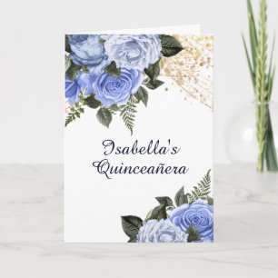 Invitation Fleurs de roses bleues Quinceañera Photo en or
