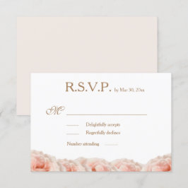 Invitation Fleurs de roses rose blush Mariage RSVP or et blan