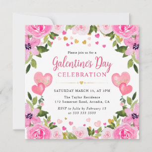 Invitation Fleurs de roses roses aquarelle pour la Saint-Vale