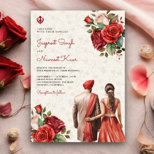 Invitation Fleurs de roses rouges pour un mariage indien sikh