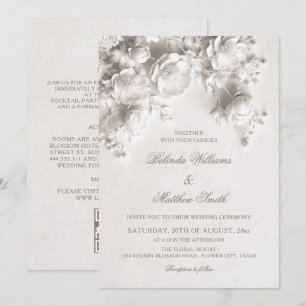 Invitation Fleurs de roses sculptées en ivoire 3D pour mariag