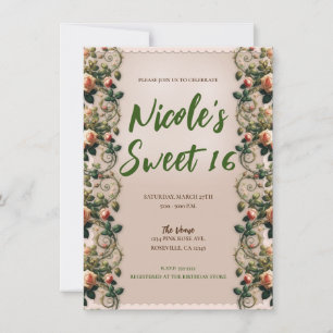 Invitation Fleurs de rosiers roses délabrés Floral Sweet 16 A