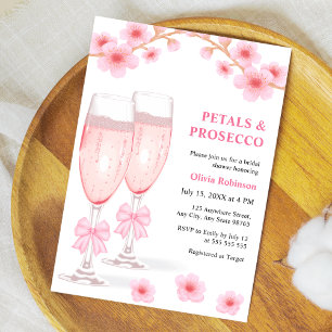 Invitation Fleurs de ruban rose et Prosecco Baby Shower de ma