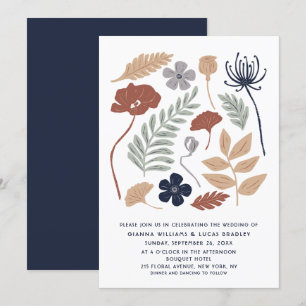 Invitation Fleurs de séquoia bleu simple Floral Mariage moder
