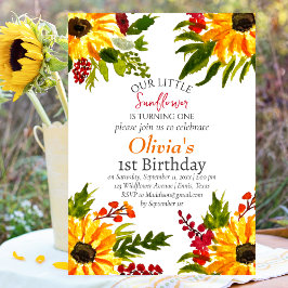 Invitation Fleurs de soleil 1er premier anniversaire fille Pa