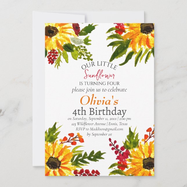 Invitation Fleurs de soleil 4e anniversaire Pays Floral (Devant)