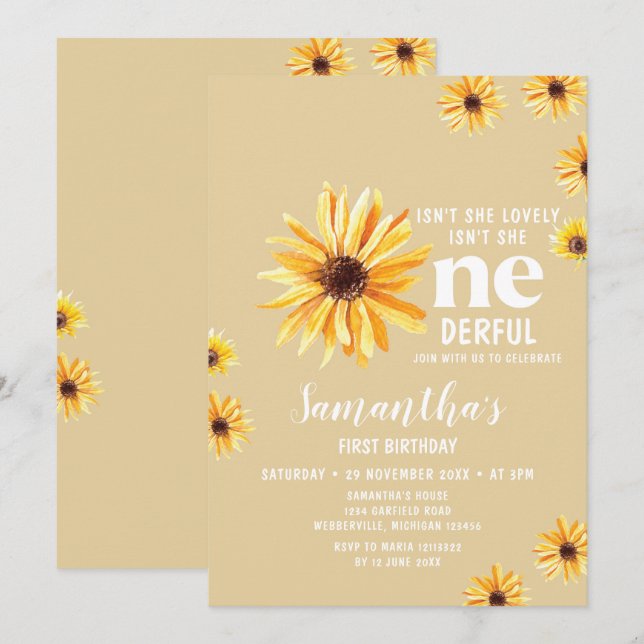 Invitation Fleurs de soleil aquarelle n'est-elle pas un anniv (Devant / Derrière)