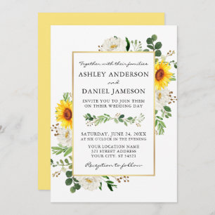 Invitation Fleurs de soleil blanc Mariage
