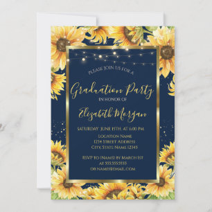 Invitation Fleurs de soleil, Bois, Cadre Marine Bleu Graduati
