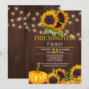 Invitation Fleurs de soleil citrouilles Grange rustique Bois