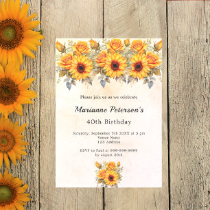 Invitation Fleurs de soleil d'anniversaire verdure rustique j