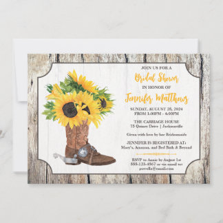 Invitation Fleurs de soleil dans Cowboy Boot Fête des mariées