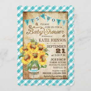 Invitation Fleurs de soleil de pays En vichy Check Boy Baby s