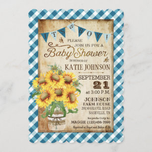 Invitation Fleurs de soleil de pays En vichy Check Boy Baby s