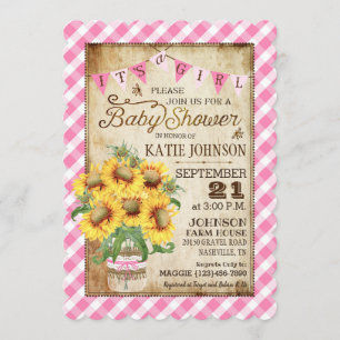 Invitation Fleurs de soleil de pays En vichy Vérifier Baby sh