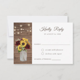 Invitation Fleurs de soleil en bois rustique Bourgogne Mason 