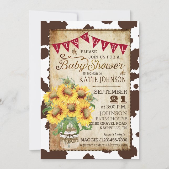 Invitation Fleurs de soleil et Baby shower d'impression de va (Devant)