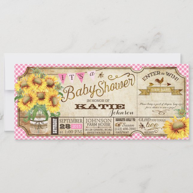 Invitation Fleurs de soleil et Baby shower En vichy (Devant)