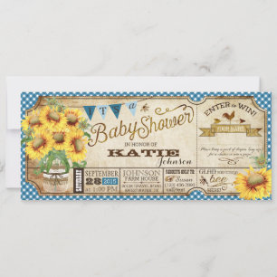 Invitation Fleurs de soleil et Baby shower En vichy