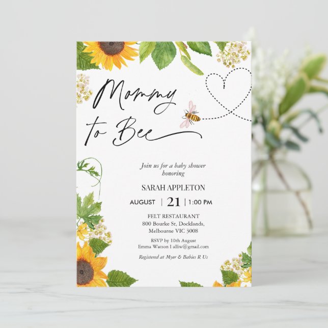 Invitation Fleurs De Soleil Et Coeurs Maman À Être Baby showe (Debout devant)