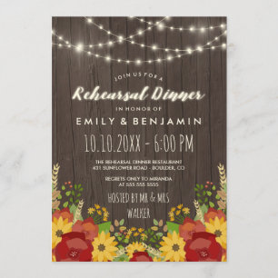 Invitation Fleurs de soleil et lumières à cordes Dîner de rép