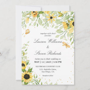 Invitation Fleurs de soleil et Mariage de papillon blanc pers