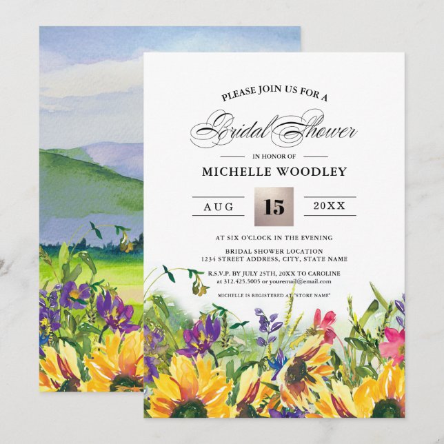 Invitation Fleurs de soleil | Fête des mariées de prairie sau (Devant / Derrière)