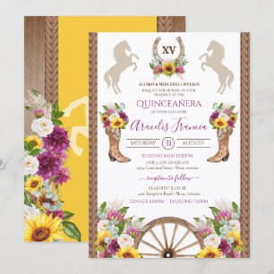 Invitation Fleurs de soleil Floral Rustique Charro Quinceaner