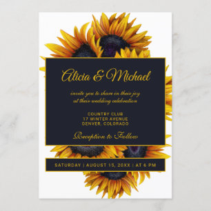 Invitation Fleurs de soleil jaune or Mariage d'été