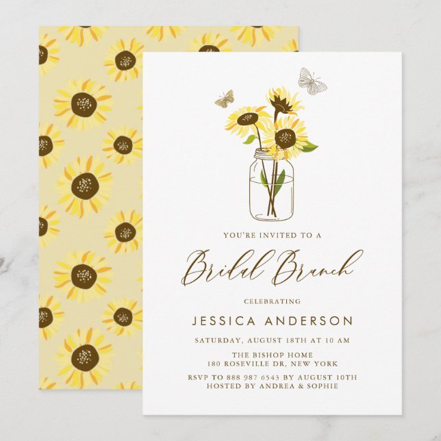 Invitation Fleurs de soleil jaunes à Mason Jar Brunch nuptial (Devant / Derrière)