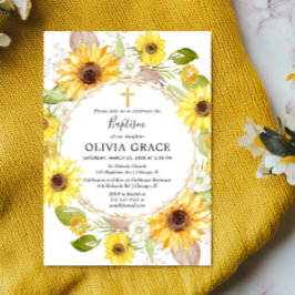 Invitation Fleurs de soleil jaunes baptême aquarelle fleurie